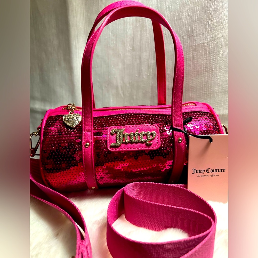 NEW Juicy Couture Pink Sequin Mini Barrel Bag